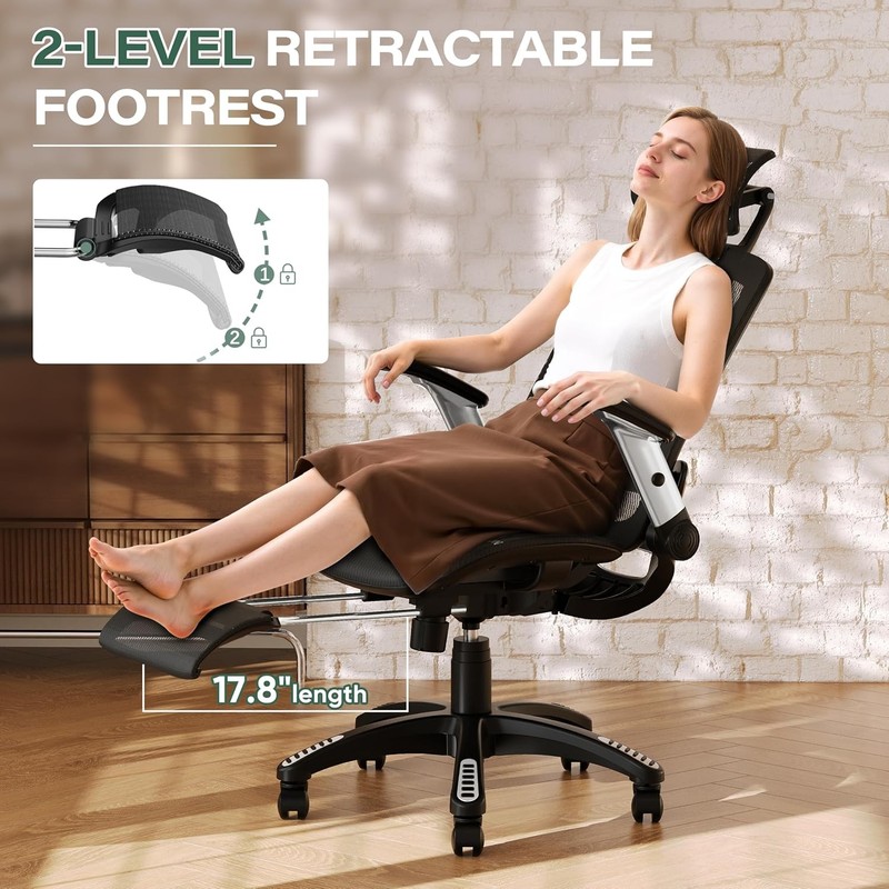 Ergonomic Office Chair with Footrest High Back Home Desk Chair 3D Headrest Flip gallery