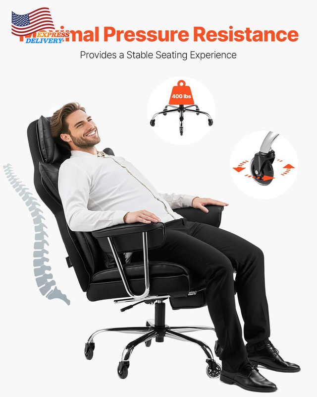 Executive Oversize Office Chair w/Lumbar Pillow & Removable Armrest Footrest gallery