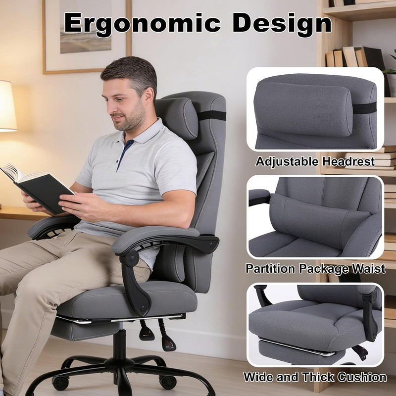Ergonomic Gaming Chair with Massage Cushion & Adjustable Support, Grey gallery