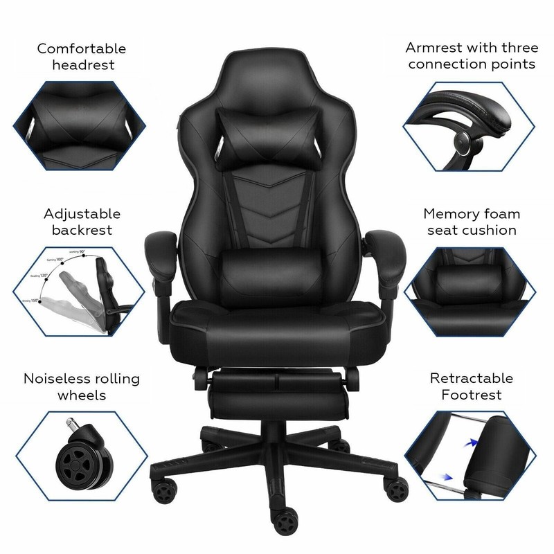 Ergonomic Gaming Racing Chair PU Office Chair Swivel Computer Desk Seat Footrest gallery