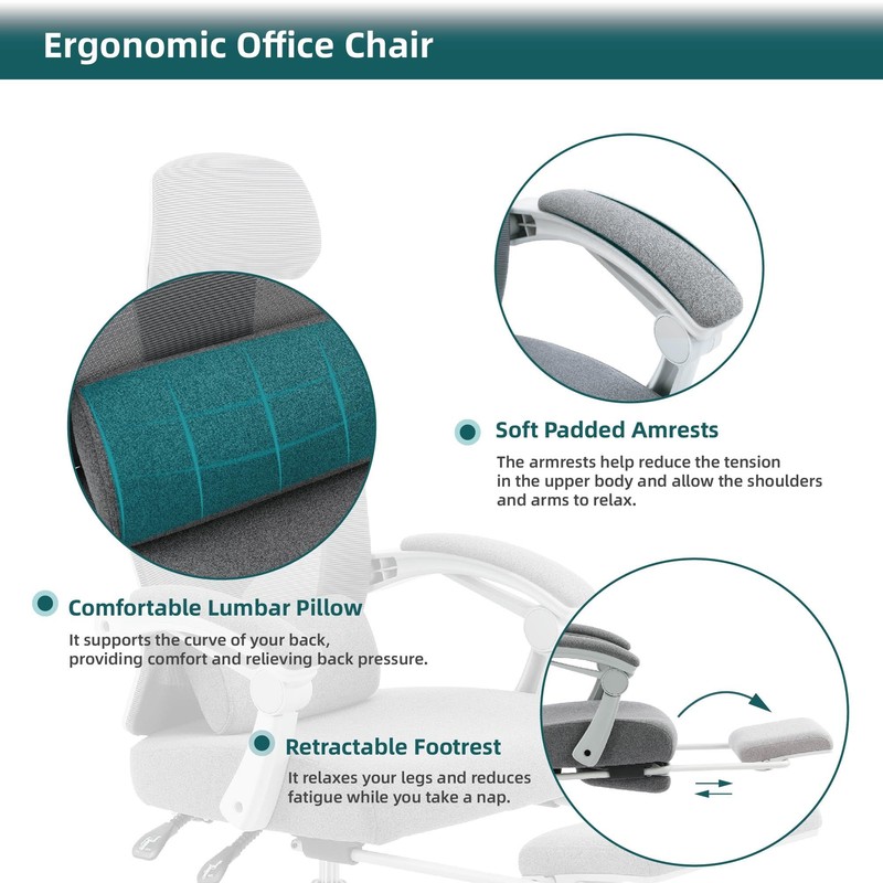 Ergonomic Office Chair with Lumbar Support Pillow and Retractable Footrest gallery