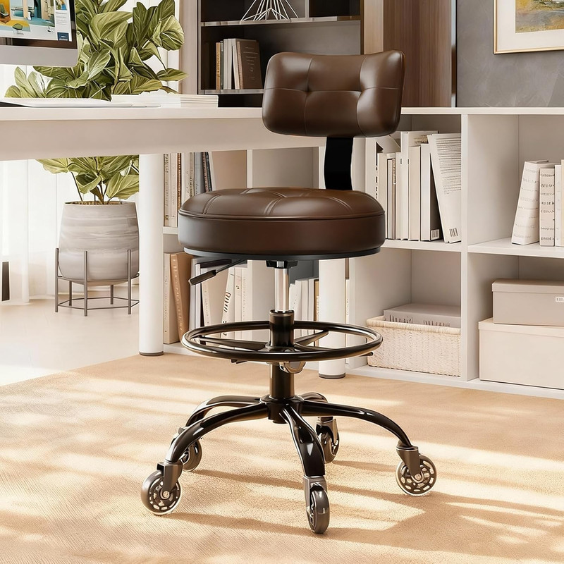 Adjustable Drafting Chair with Footrest & Wheels for Office & Home (Brown)