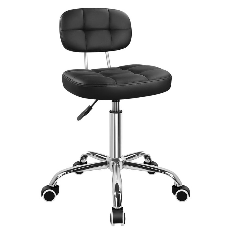 Black Home Office Chair Leather Rolling Stool with Swivel Wheels with Backres…