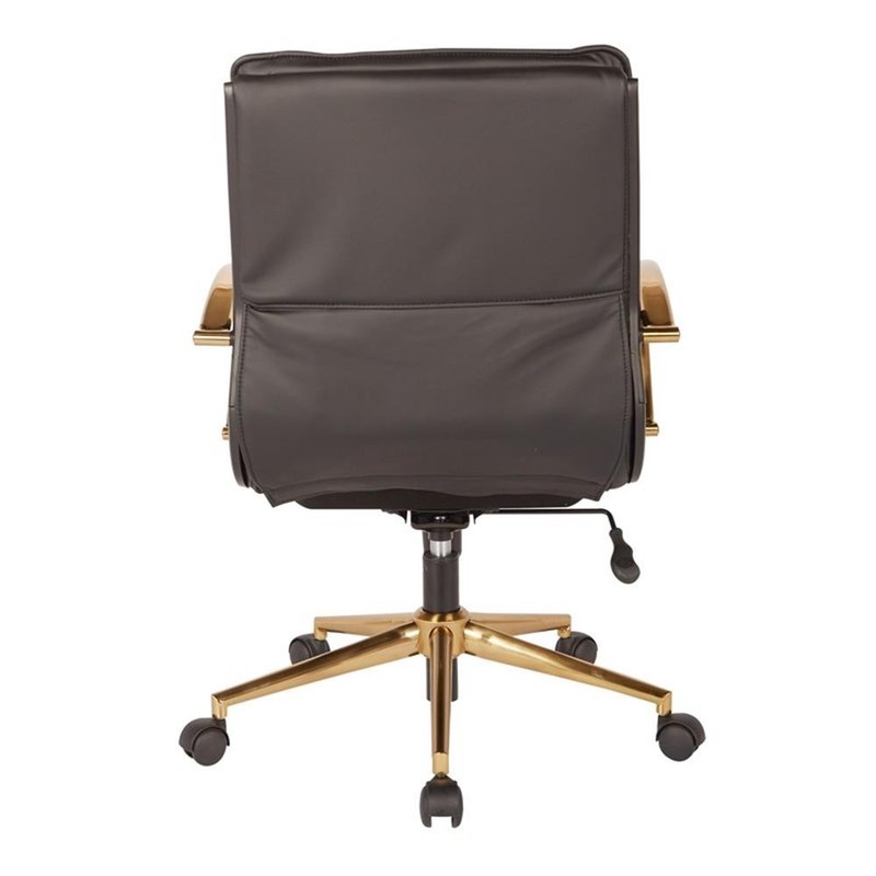 Pemberly Row Mid-Back Faux Leather Chair with Gold Finish in Black Faux Leather gallery
