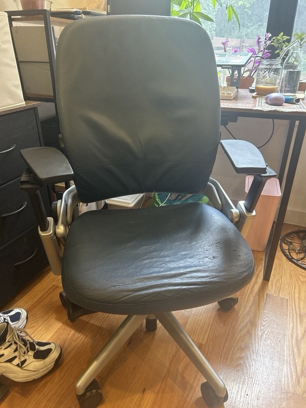 Blue Leather Steelcase Leap V2 Office Chair + optional gas cylinder replacement