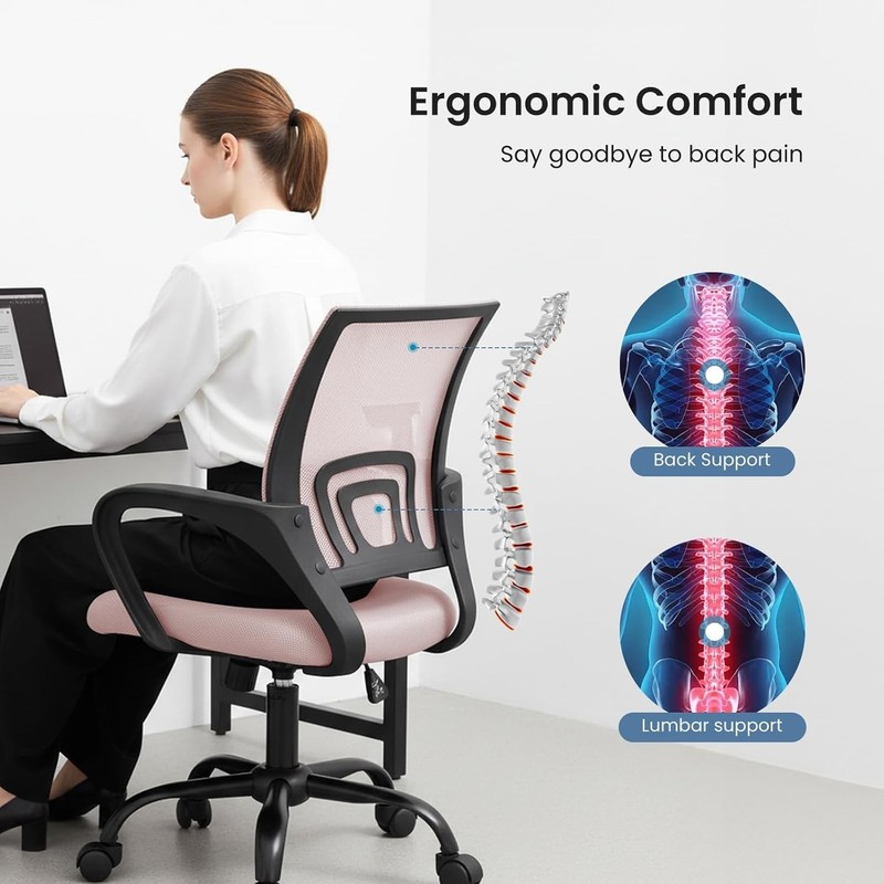 2 Pack Ergonomic Mid Back Mesh Chairs with Lumbar Support for Home Office - Pink gallery