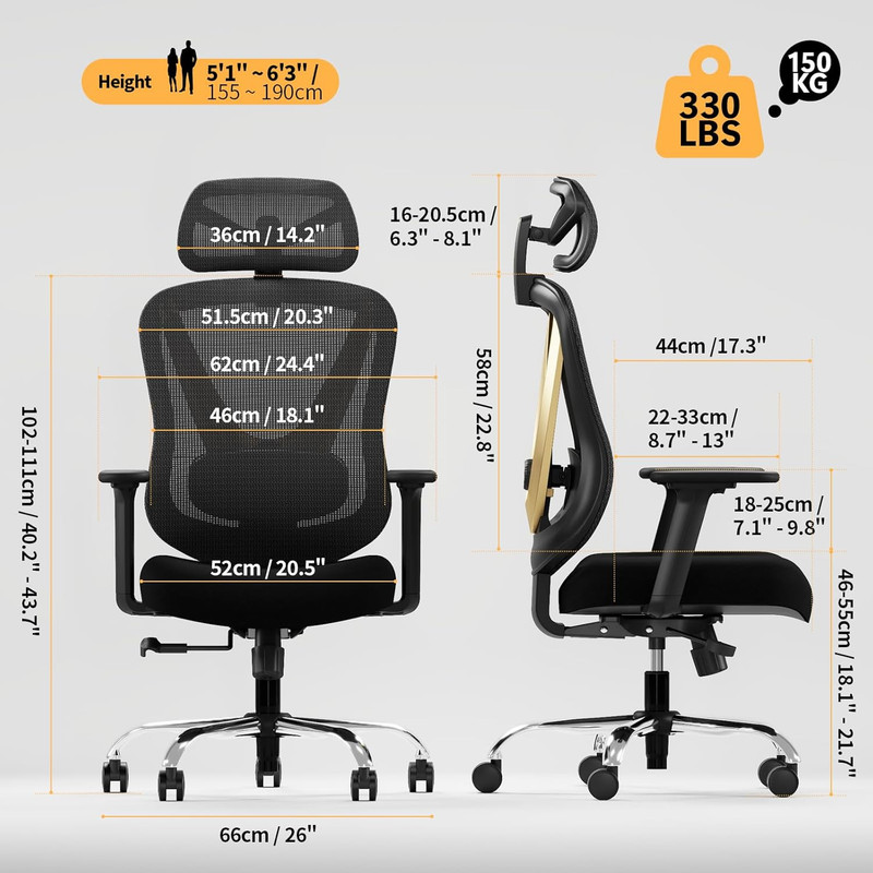 Ergonomic Mesh Office Chair - 3D Adjustable Lumbar Support & 3D Armrests, V-Shap gallery
