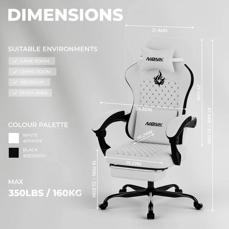 Gaming Chair with Massage Ergonomic PC Gaming Chair Computer Chair with Footrest gallery