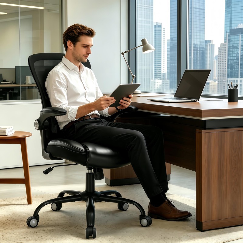 ® Ergonomic Office Chair, Adjustable Flip-Up Armrest Desk Chair with Lumbar ,... gallery