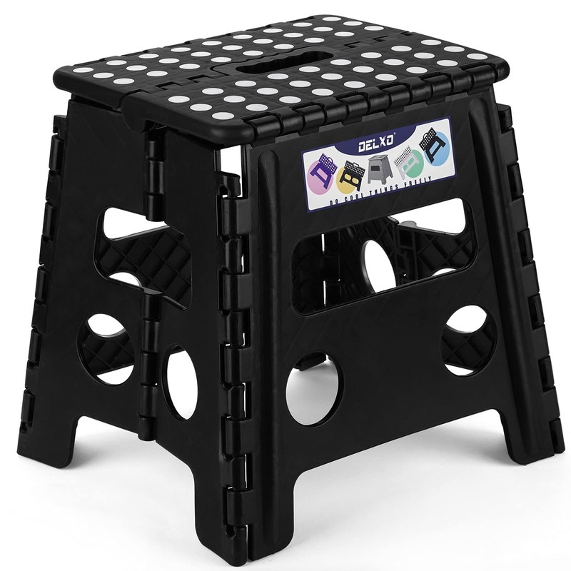 Delxo Folding Step Stool, 13 inch Non-Slip Foldable Stools Up 13 Inch, Black