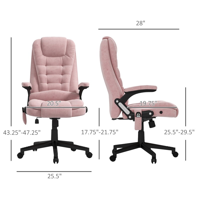 Massage Office Chair with 6 Points Heat Velvet Executive Office Chair Pink gallery