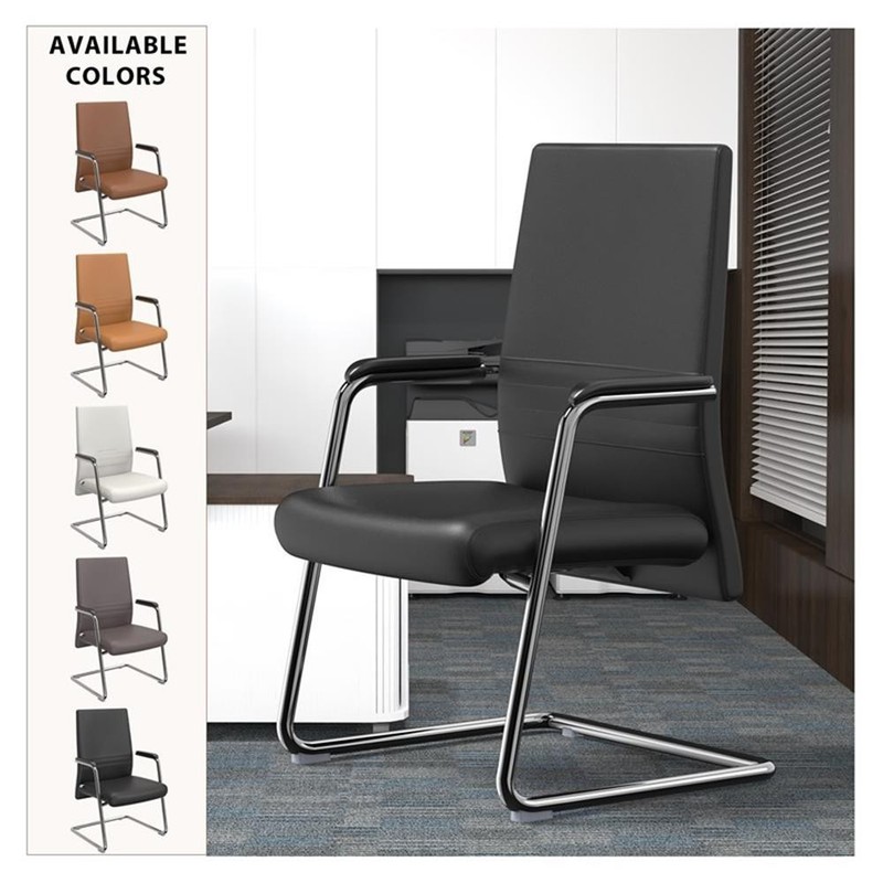 LeisureMod Aleen Leather & Metal Office Chair with Fixed Armrest in Black/Silver gallery