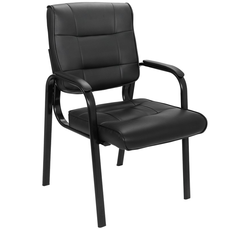 Leather Guest Chair with Padded Arm Rest for Reception Meeting Conference Black