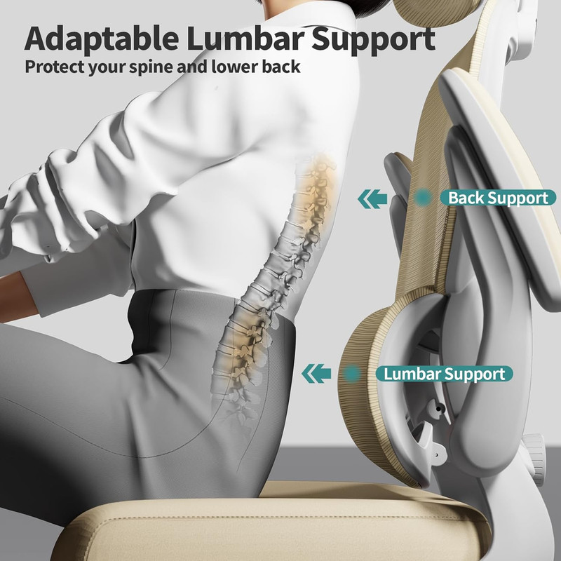 Ergonomic High Back Office Chair - Comfortable Mesh Desk Chair (Beige) gallery