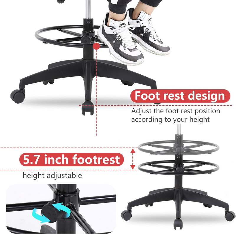 Drafting Chair Tall Office Chair Adjustable Swivel Rolling Mesh Height with Lumb gallery