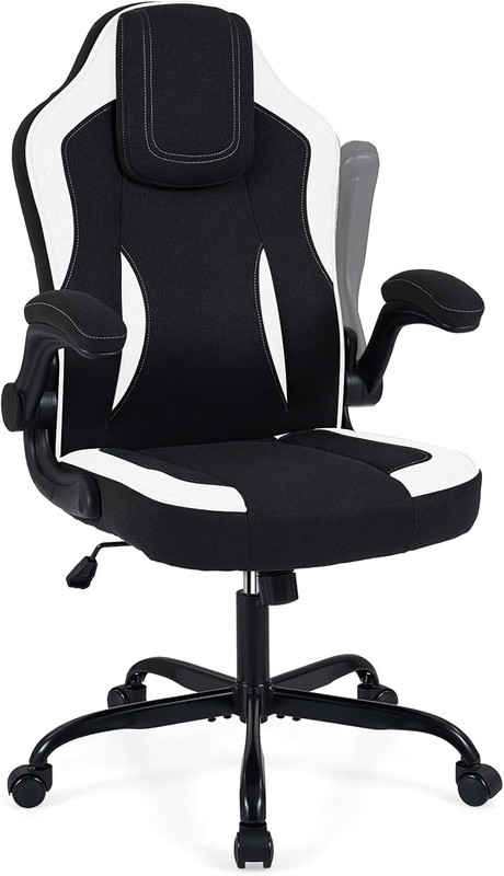 Ergonomic Linen Office Chair with Flip-Up Armrests & Adjustable Height – Black