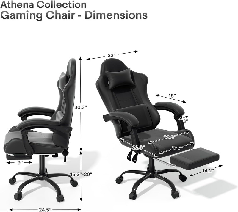 Ergonomic Gaming Chair with Footrest & Lumbar Support - Carbon Fiber Black gallery