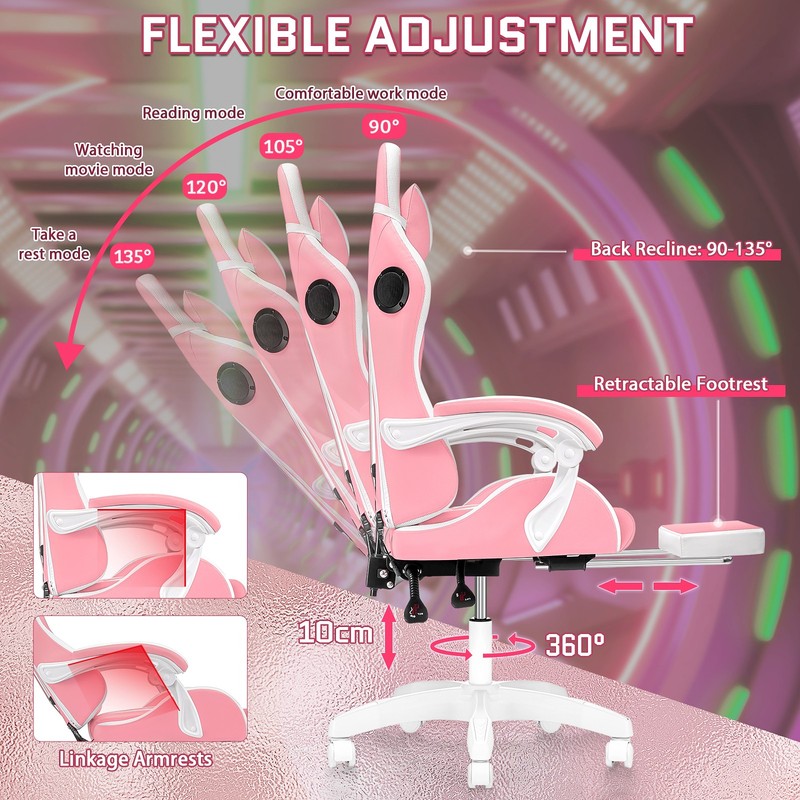LED Computer Gaming Chair W/ Speaker Ergonomic Office Swivel Racing Chairs US gallery