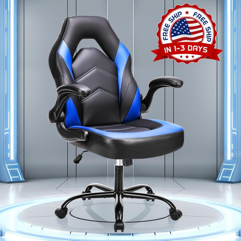 Silla para juegos de computadora – Soporte lumbar ergonómico de cuero sintético