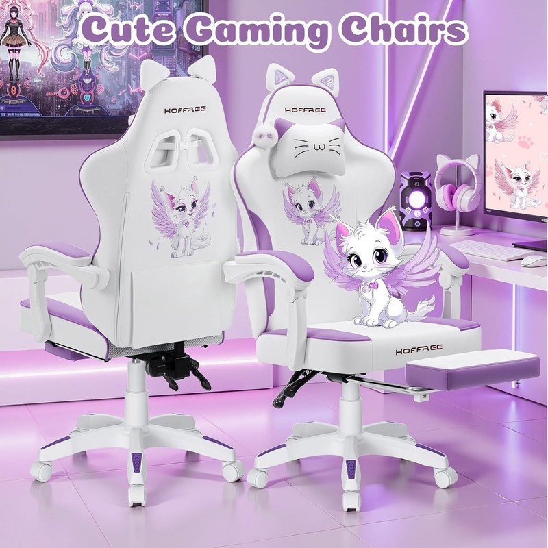 Gaming Chair with Cat Ears and Cloud Massage Lumbar Ergonomic Cute Computer Chai gallery