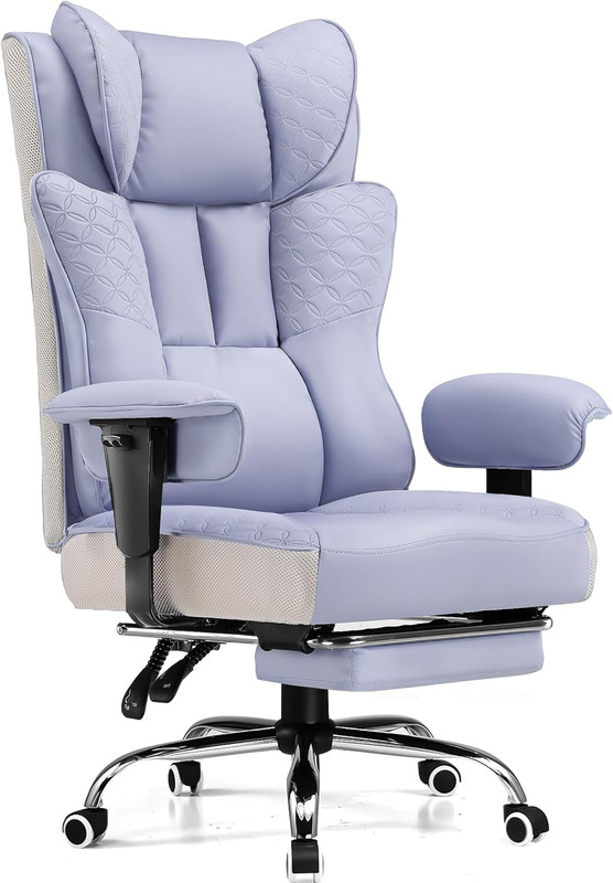 Ergonomic Big & Tall Office Chair with Foot Rest & 150° Recline, Leather Design