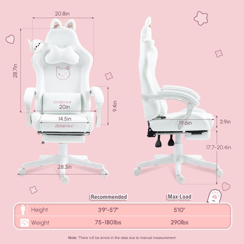 Gaming Chair Cute with Cat Ears and Massage Lumbar Support, Ergonomic Compute... gallery