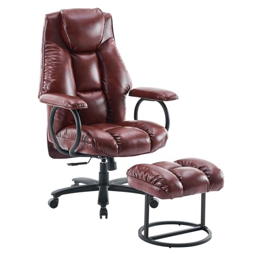 ATMILD OFFICE CHAIR BIG AND TALL HIGH BACK EXECUTIVE CHAIR WITH OTTOMAN – BROWN