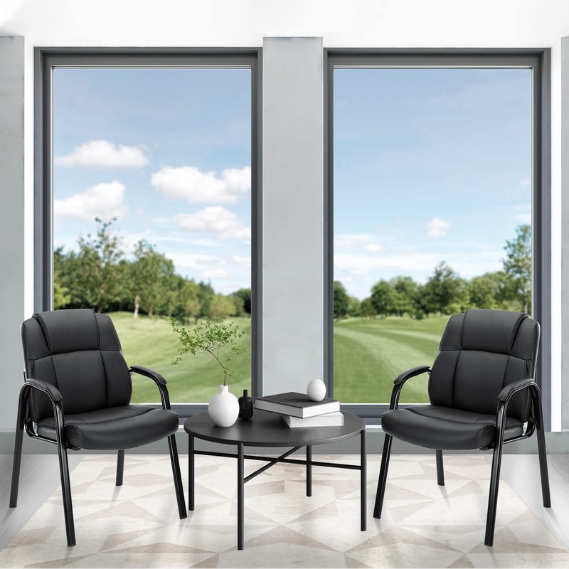 Leather Guest Chair w/ Padded Arms Comfy Reception Chair for Waiting Room Recept gallery