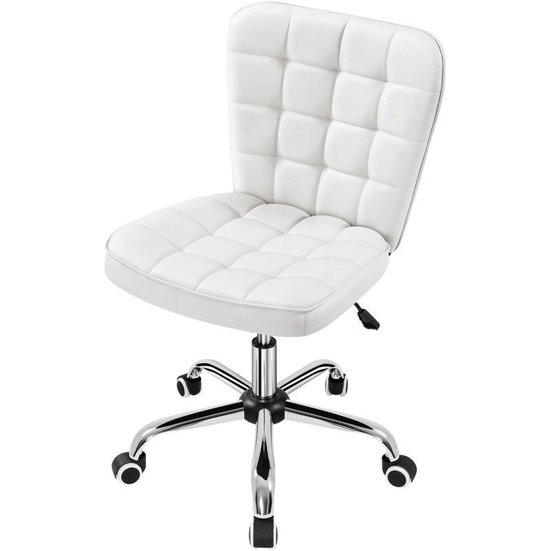 Armless Desk Chair Modern Tufted Chair Faux Leather Upholstered Chair, White