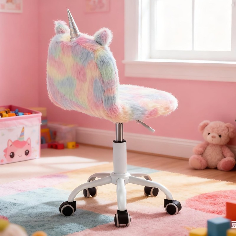 Cute Fuzzy Kids Chair Funny Rolling Study Desk Chair Colorful Girls Vanity Sw... gallery