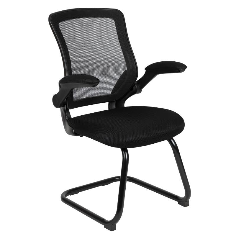 Black Mesh Sled Base Side Reception Chair with Mesh Fabric Seat and Flip-Up Arms gallery