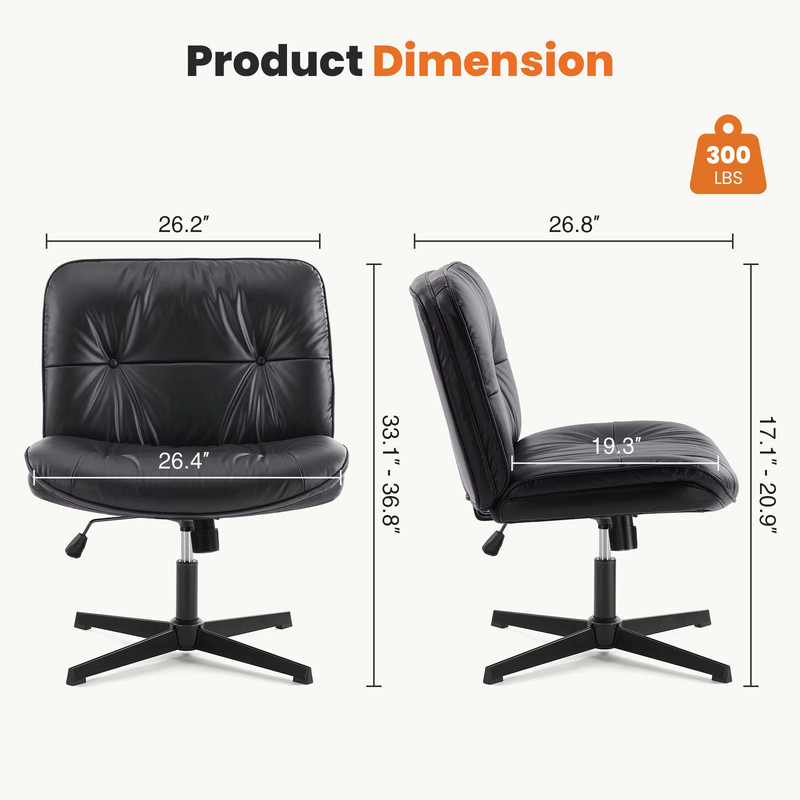 PU Leather Cross Legged Office Chair, Armless Desk Chair, Adjustable Swivel Base gallery