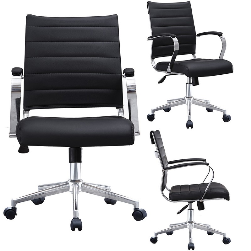 Low Back Ribbed Leather Adjustable Cushion Office Chair Computer Desk Seat
