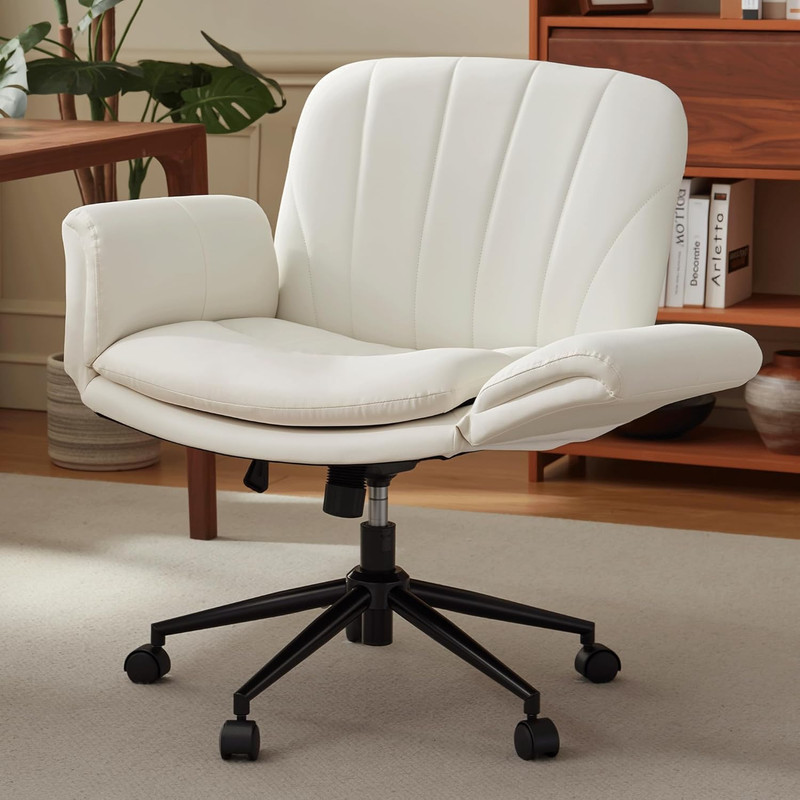 Adjustable Criss Cross Swivel Chair – Ergonomic PU Leather for Home & Office