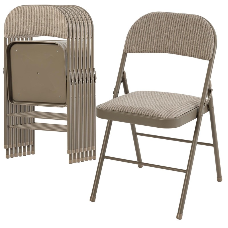 DUMOS 8 Pack Folding Chairs with Padded Cushion and Back 8 Pack, Khaki Fabric
