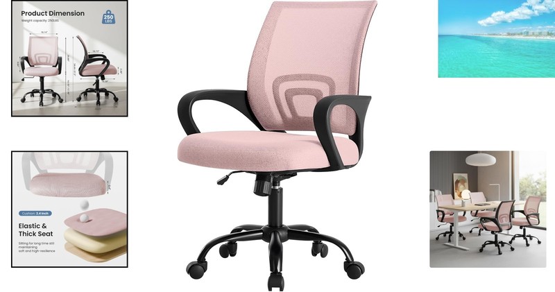 2 Pack Ergonomic Mid Back Mesh Chairs with Lumbar Support for Home Office - Pink gallery