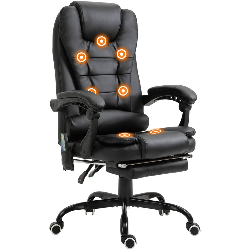 PU Leather Massage Computer Chair w/ Padded Seat and Adjustable Height, Black