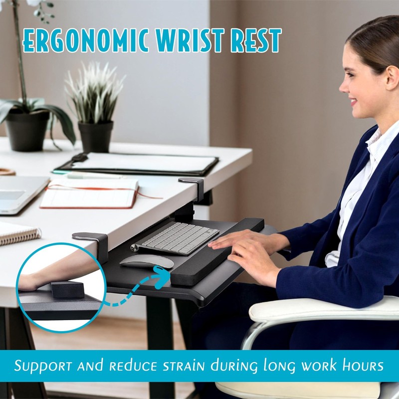 Large Ergonomic C-Clamp Keyboard Tray Mount Under Desk with Wrist Rest, Slide... gallery