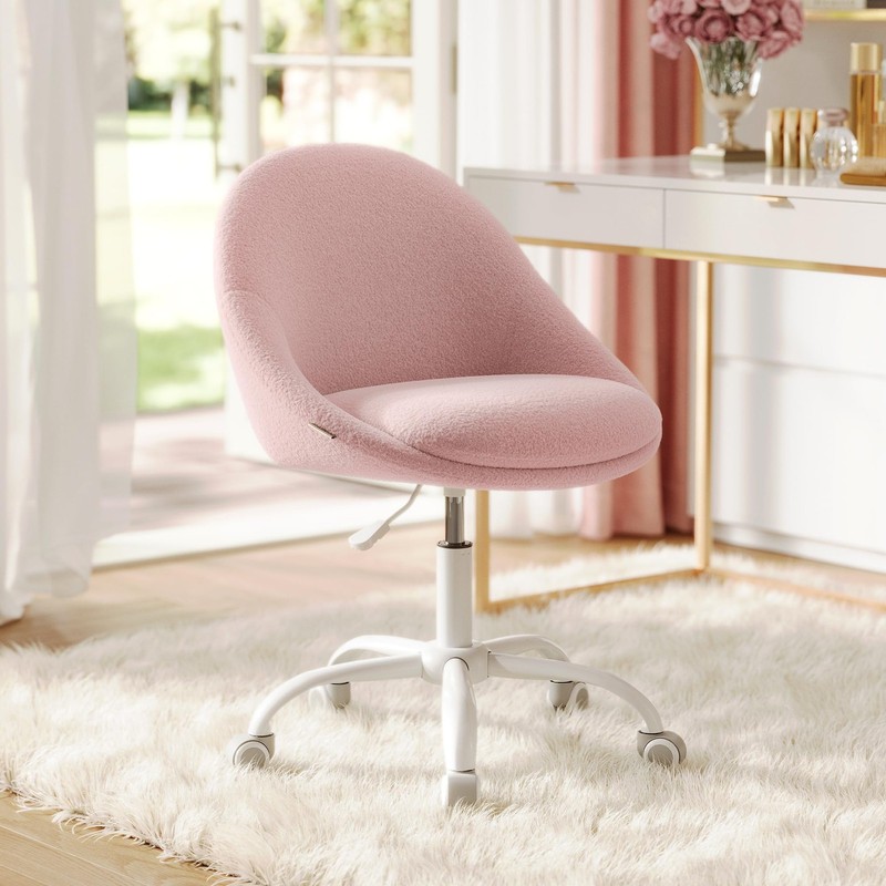 Vanity Chair with Lumbar Support, Adjustable Swivel Armless Desk Chair, Teddy...