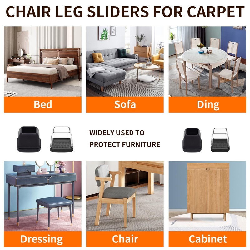 Ezprotekt Chair Leg Sliders for Carpet, 24 Pcs Square L-Clear, L-clear gallery