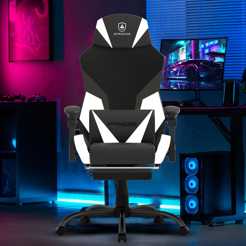 GTRACING LUFT-400 Mesh & Faux Leather Office Gaming Chair with Footrest, White gallery