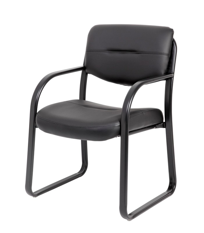 Boss Office Products Leather Guest Chair with Sled Base in Black gallery