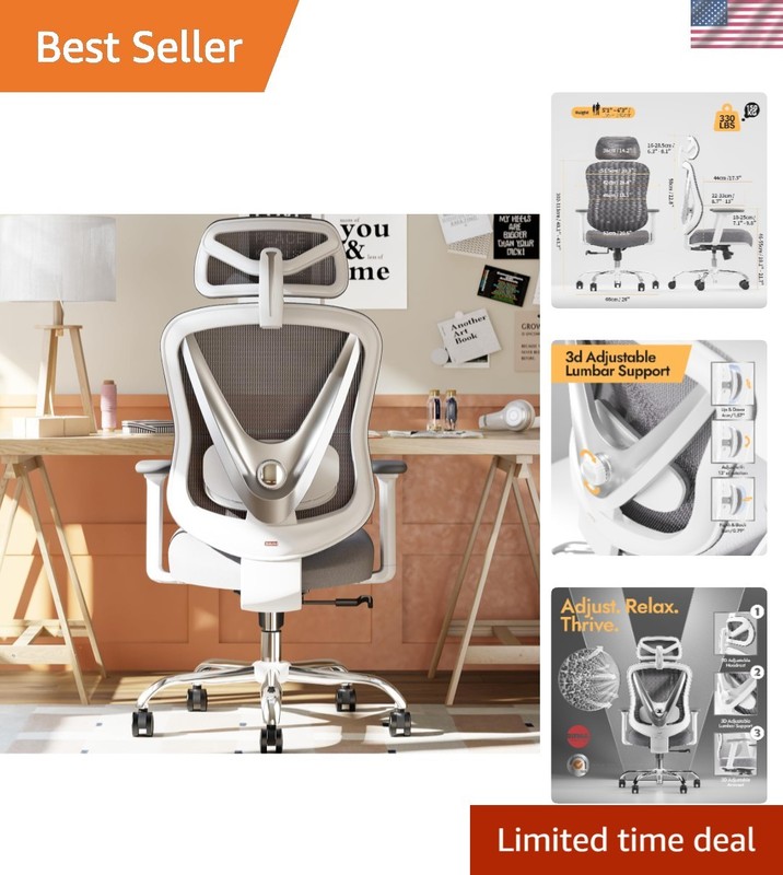Ergonomic Mesh Office Chair – 3D Adjustable Lumbar Support & 3D Armrests, V-S…