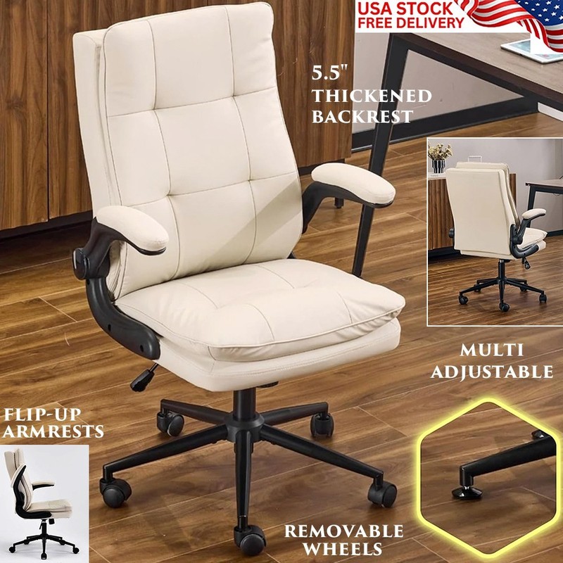 HIGH BACK EXECUTIVE OFFICE CHAIR LEATHER THICKENED DESK CHAIR FLIP-UP ARMRESTS