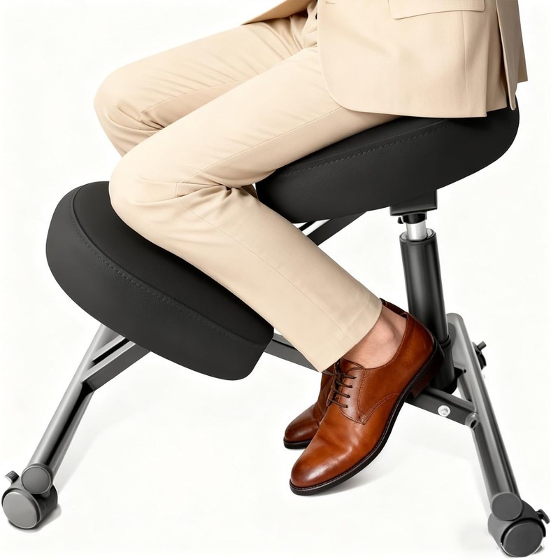 PU Leather Ergonomic Kneeling Chair, Adjustable Home & Office Stool w/ Thick Pad