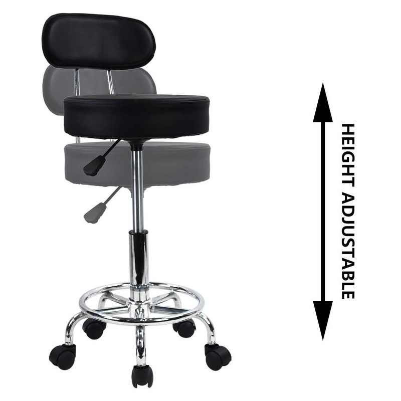KKTONER PU Leather Rolling Stool Mid-Back with Footrest Height Adjustable Office gallery