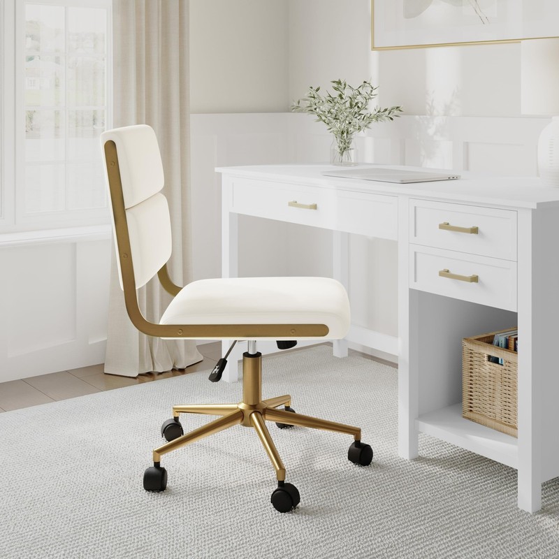 Lulu Swivel Task Chair with Height Adjustable Seat for Home Office in Off Whi... gallery