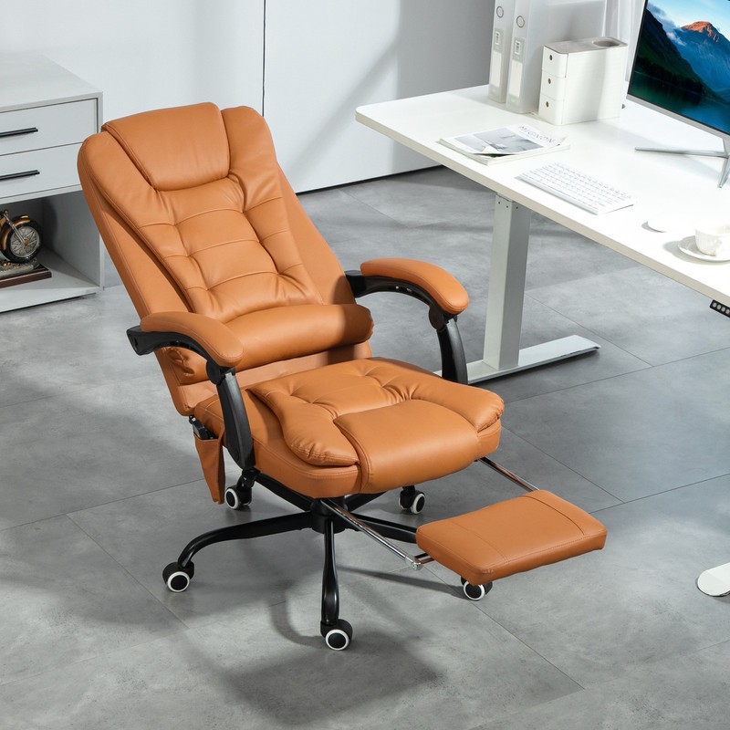 7-Point Vibrating Massage Office Chair with High Back Light Brown