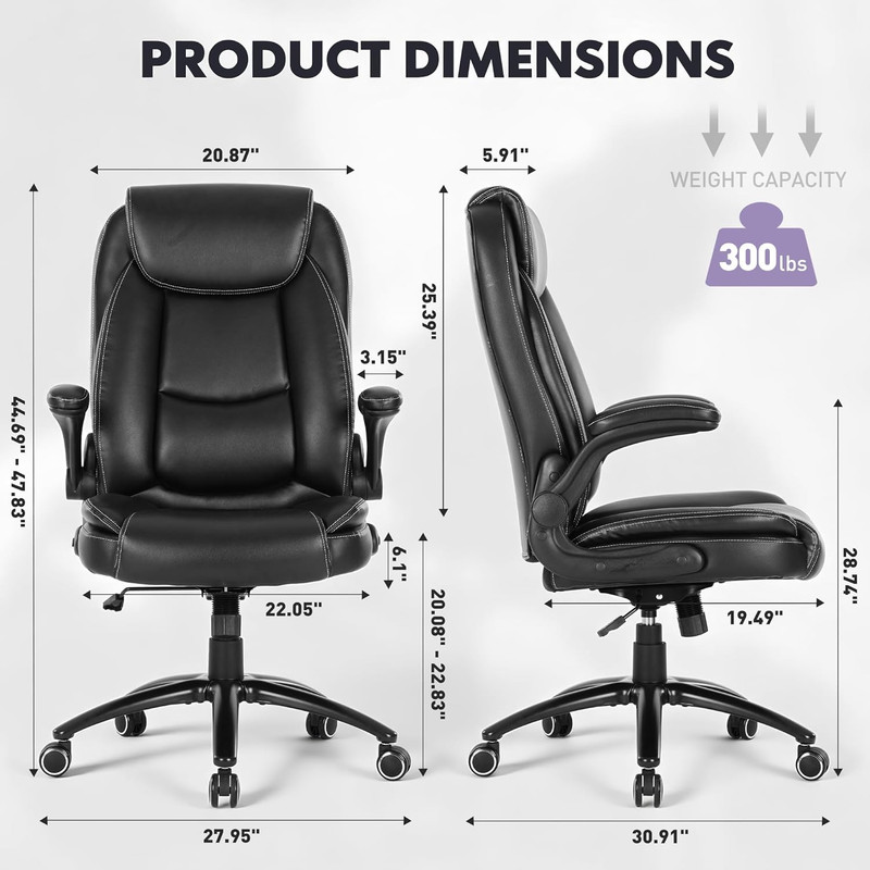 300Lbs Office Chair with Flip-Up Armrests & Reclining Backrest, Ergonomic PU Lea gallery