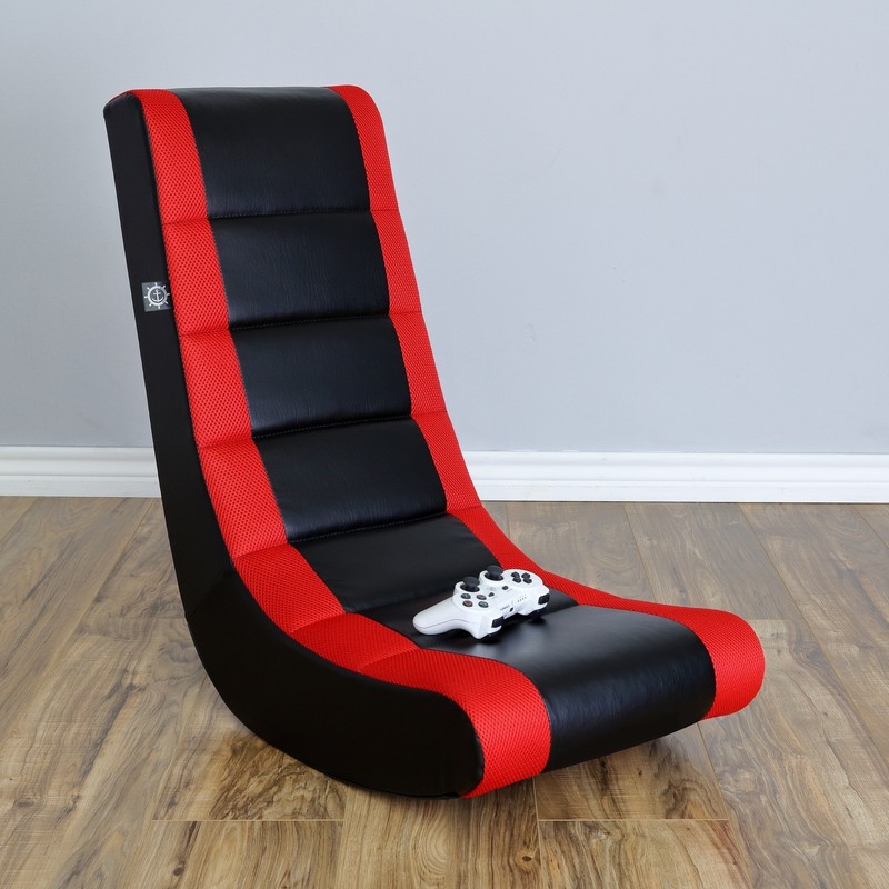 Video Computer Rocker Gaming Chair Faux Leather Mesh Racing Desk Chair Black/Red gallery